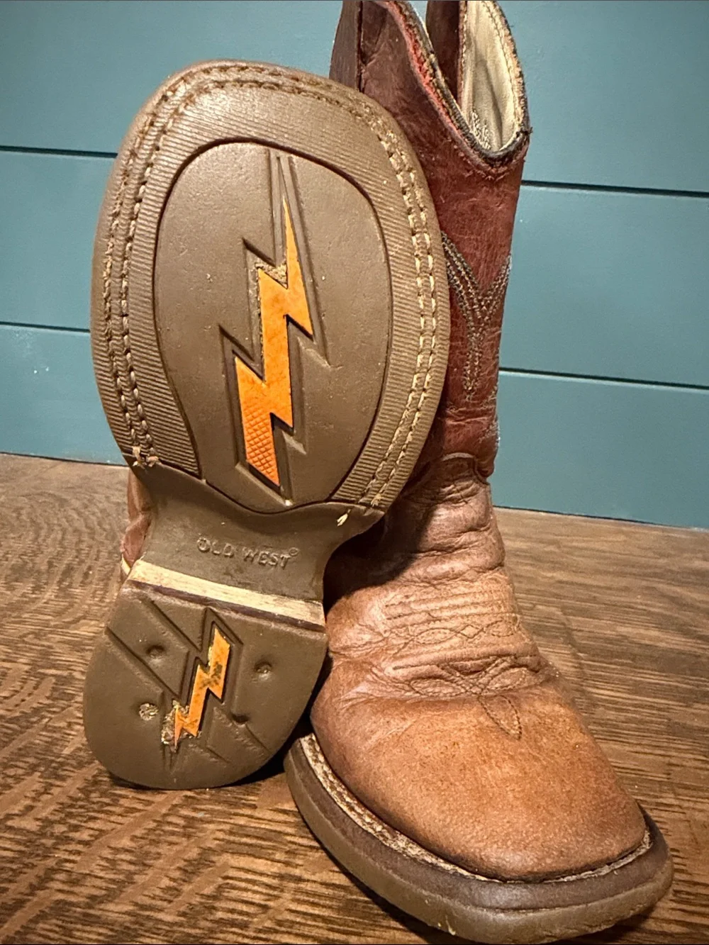 Old West Kids Brown & Red Leather Cowboy Boots